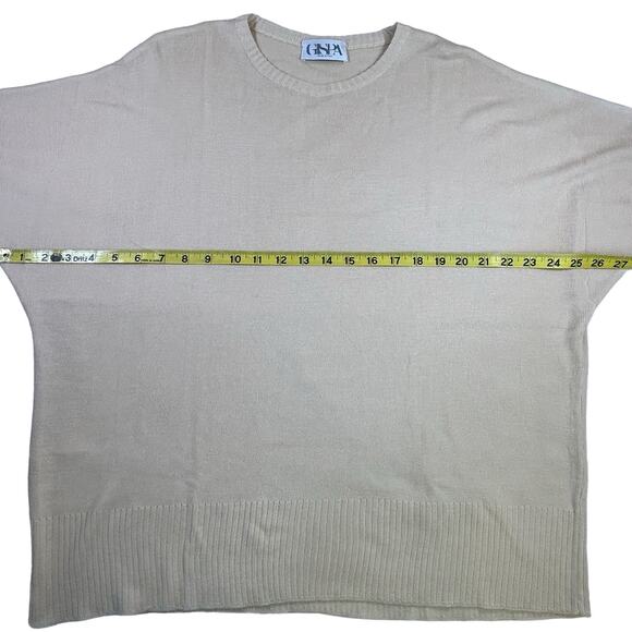 GISPA Light Sweater Women Size 14 Yellow Italian Made Knit Dolman Minimalist Top - Picture 10 of 11
